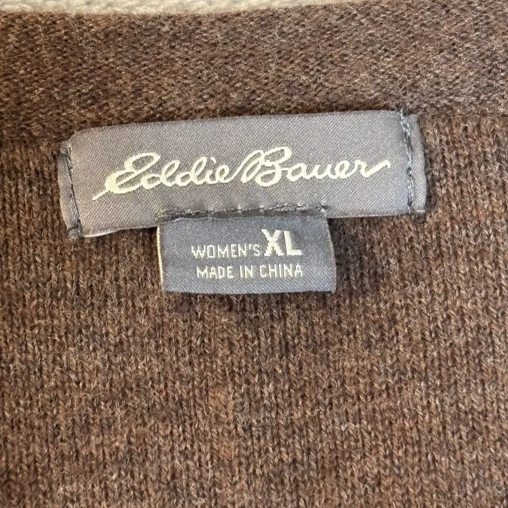 Eddie Bauer XL Chocolate Brown Cotton Nylon Cable Knit Pullover‎ Sweater Casual